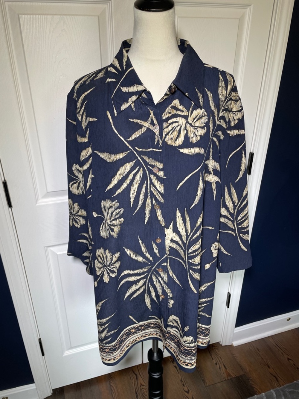 Due per Due Silk Floral Button-Front Shirt Tunic Coverup Size 16W